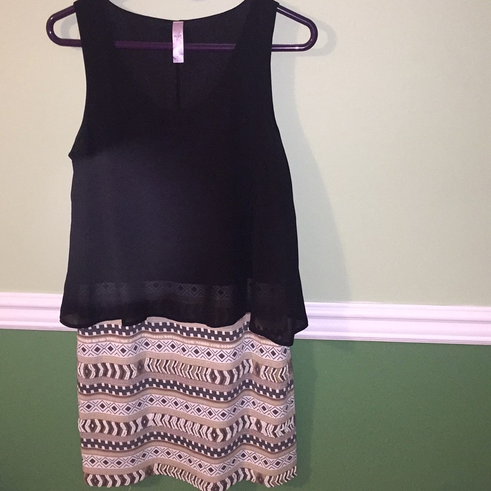 Aztec dress with black sheer overlay
